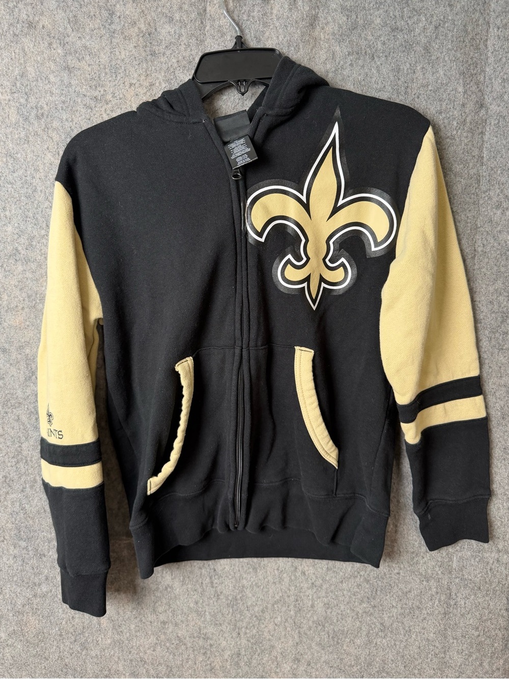 NFL Team Apparel New Orleans Saints Youth L 14/16 Black Gold Football Zip Hoodie